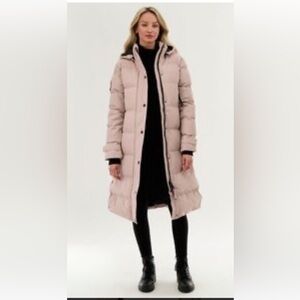 Canada weather gear  Long Hooded Puffer Coat in Blush Pink